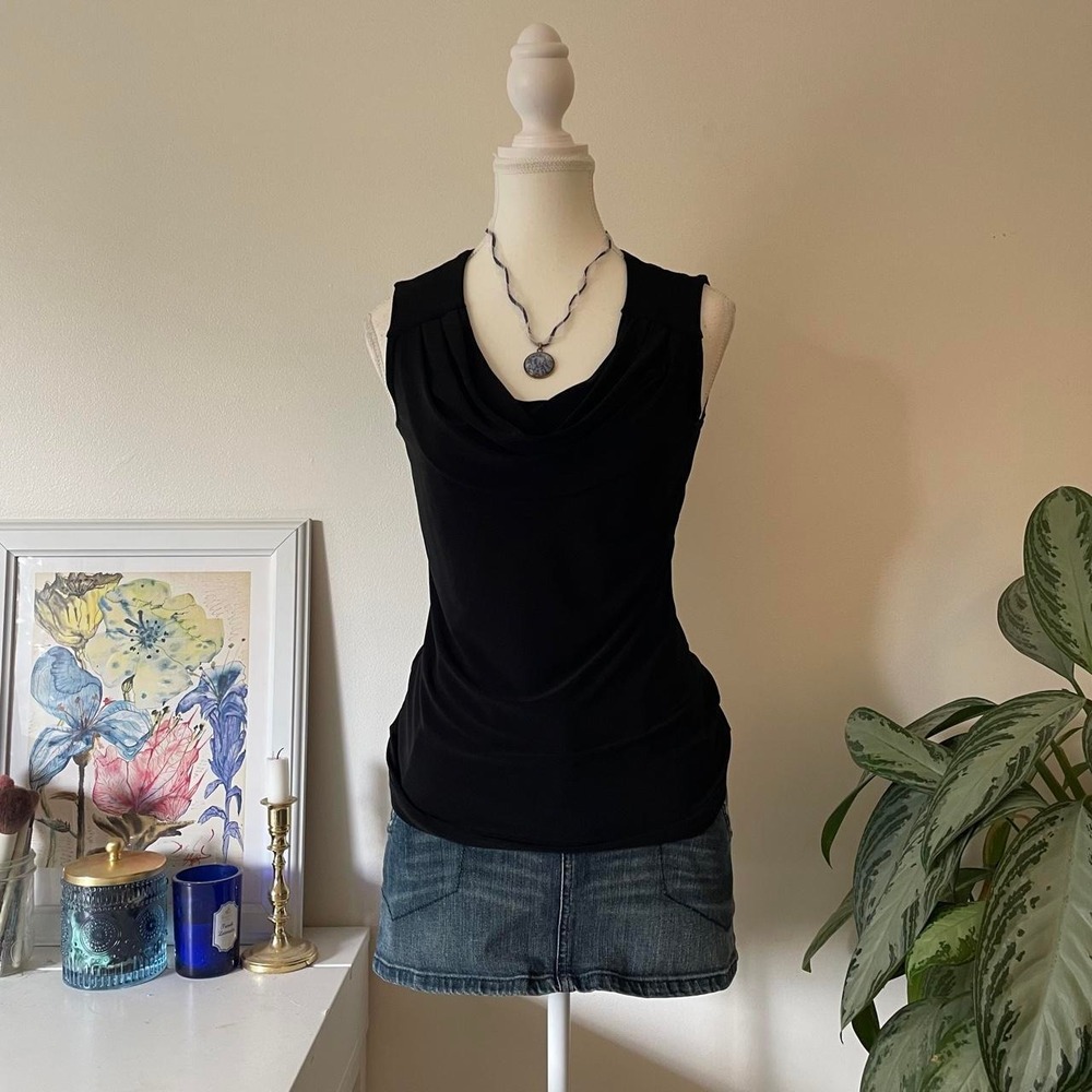 Y2K Joseph Ribkoff Cowl Neck Top Black Womens Sz Small minimalist normcore